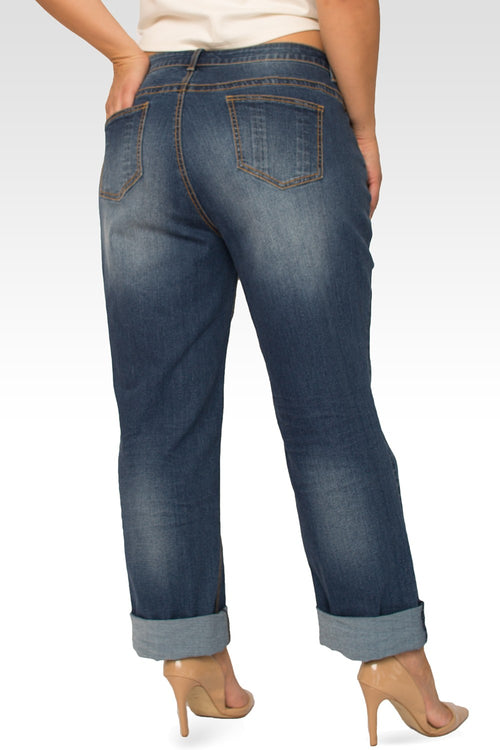 Plus Size Dallas Women's Roll-Up Hem Boyfriend Jeans-2