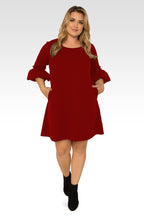 Stella Plus Size Brick Crepe Knit 3/4 Balloon Sleeves Midi Dress - Brick