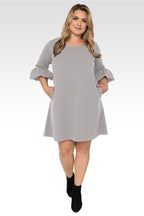 Stella Plus Size Grey Crepe Knit 3/4 Balloon Sleeves Midi Dress