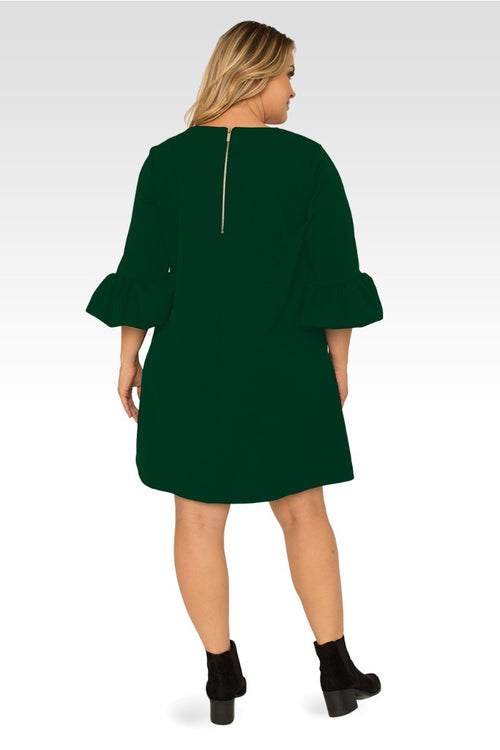 Stella Plus Size Green Crepe Knit 3/4 Balloon Sleeves Midi Dress - Hunter Green