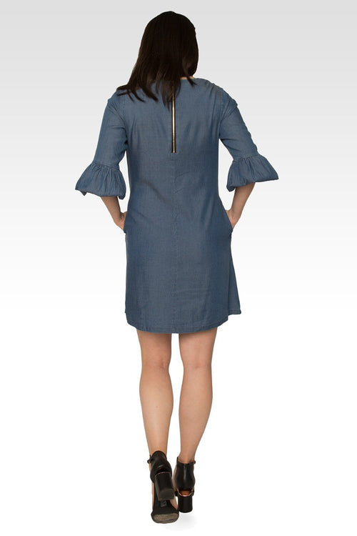 Stella Tencel 3/4 Balloon Sleeves Medium Blue Midi Dress