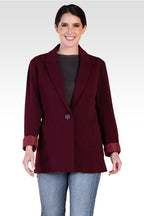 Standards & Practices Women's Burgundy Boyfriend Blazer Jacket-1