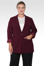 Standards & Practices Plus Size Women's Burgundy Boyfriend Blazer Jacket-1