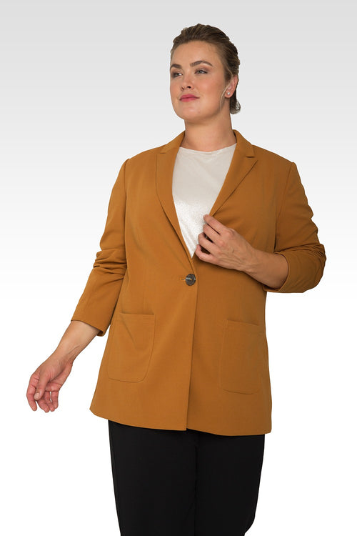 Standards & Practices Plus Size Women's Dark Mustard Boyfriend Blazer Jacket-3