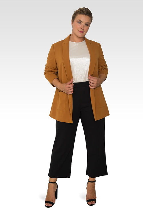 Standards & Practices Plus Size Women's Dark Mustard Boyfriend Blazer Jacket-4