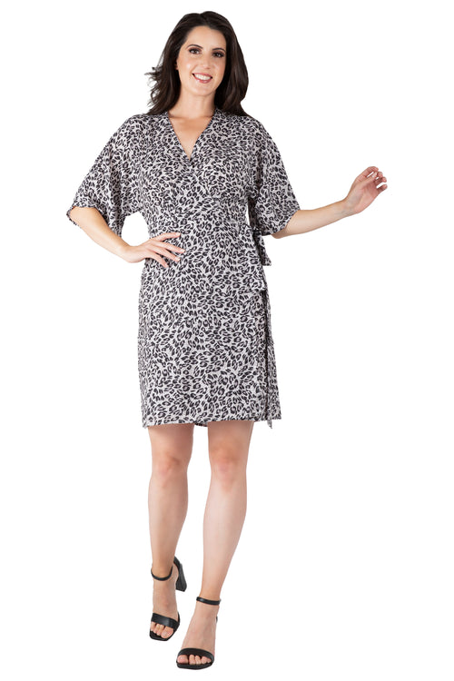 Candice Brown Leopard Print V-Neck Kimono Wrap Midi Dress