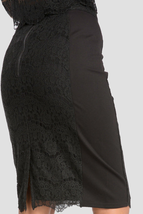 Women black lace pencil skirt