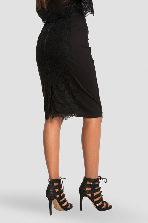 Women black lace midi skirt