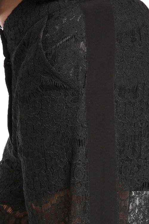 dress up black peekaboo lace palazzo pants detail