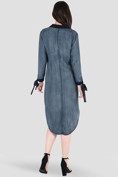 Jay-Low Tencel Denim Shirtdress - Chiffon Collar and Tie Sleeve
