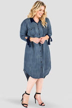 Plus Size Women's Navy Chiffon Collar Denim Dress