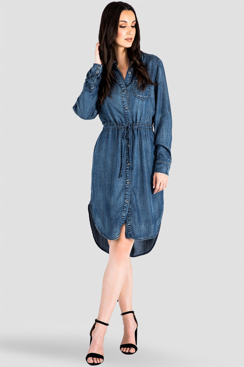 Paige Denim Tencel Collared Shirtdress - Drawstring Waist Front