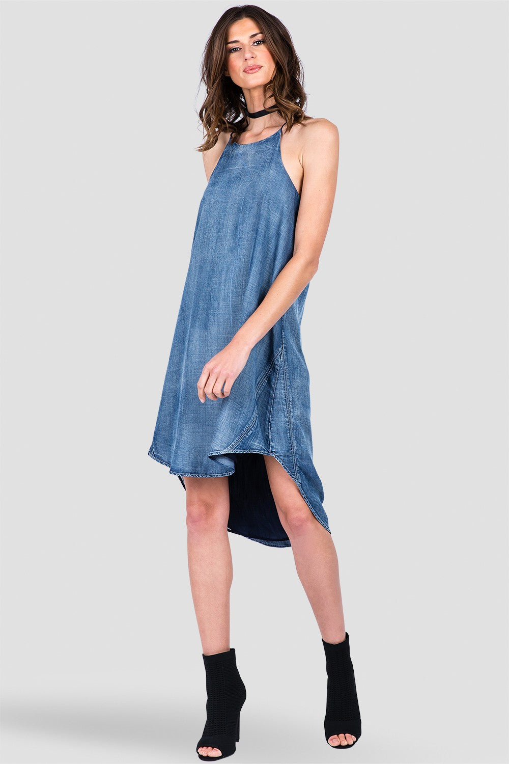 Standards & Practices Women's Chambray Denim Tencel Racerback High-Low Dress - Ashley - S Standards & Practices Women's Chambray Denim Tencel Racerback High-Low Dress - Ashley - S