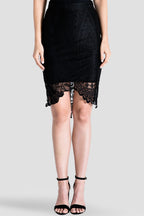Emily Black Lace Pencil Skirt Front