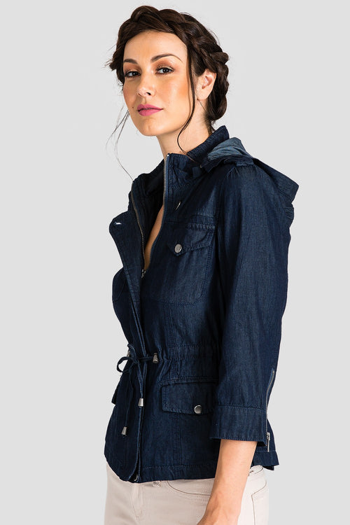 Women Chambray Denim Anorak Jacket
