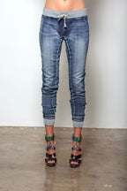 Women Blue Denim Knit Joggers