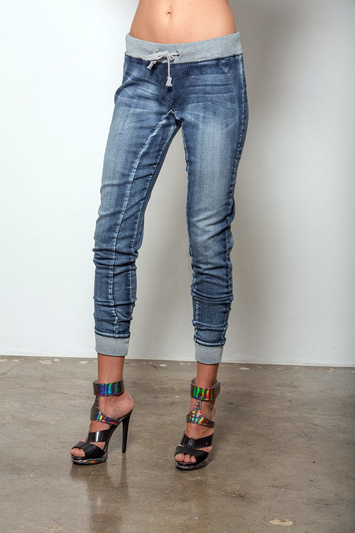 Women Blue Denim Jogger Pants