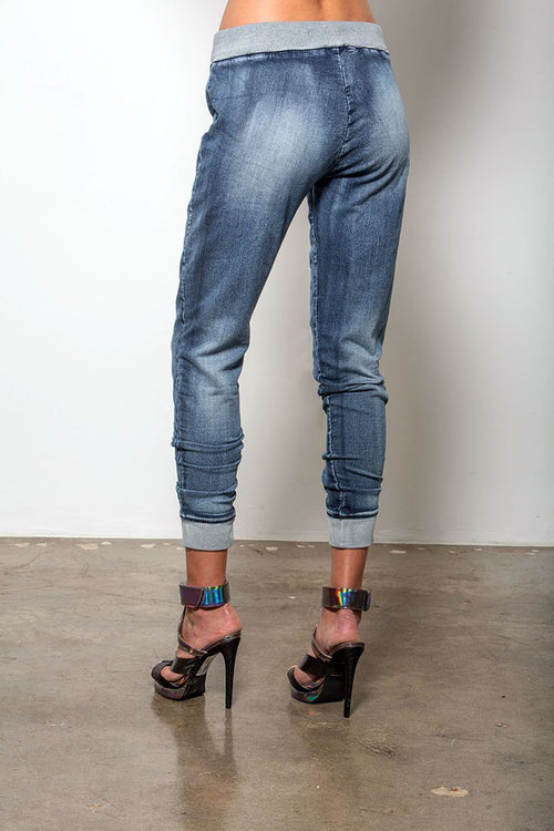 Women Medium Wash Denim Joggers
