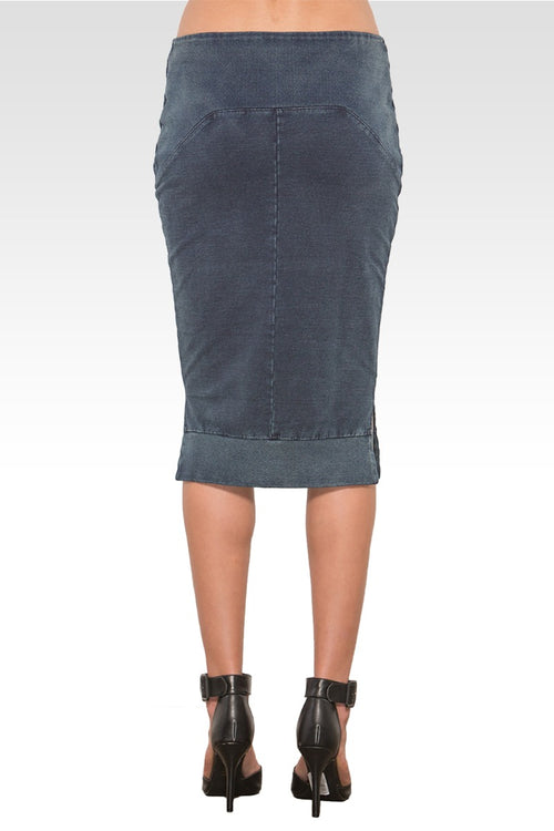 Kelly Side Slit Indigo French Terry Pencil Skirt