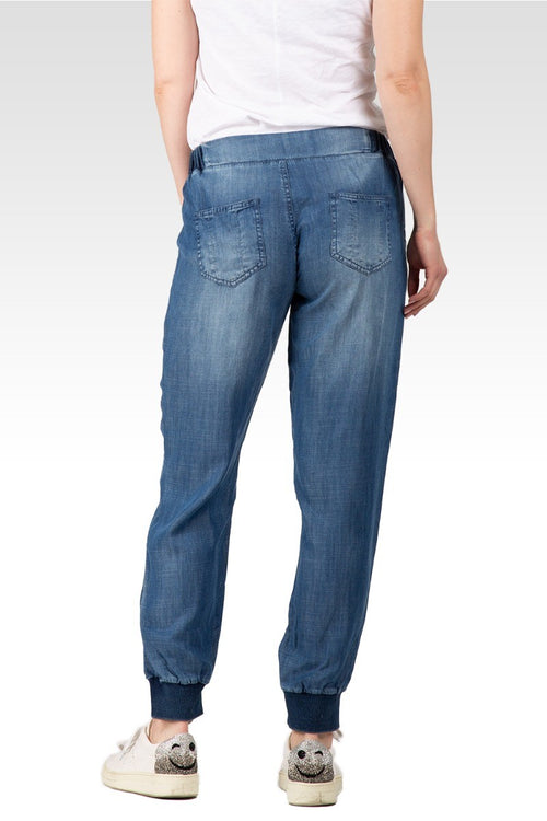 Marcie Rib Bottom Indigo Button Front Jogger Pants