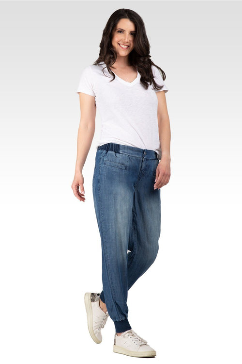 Marcie Rib Bottom Indigo Button Front Jogger Pants