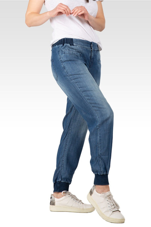 Marcie Rib Bottom Indigo Button Front Jogger Pants