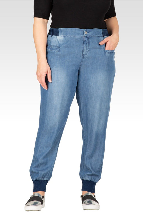 Plus Size Marcie Rib Bottom Indigo Button Front Jogger Pants