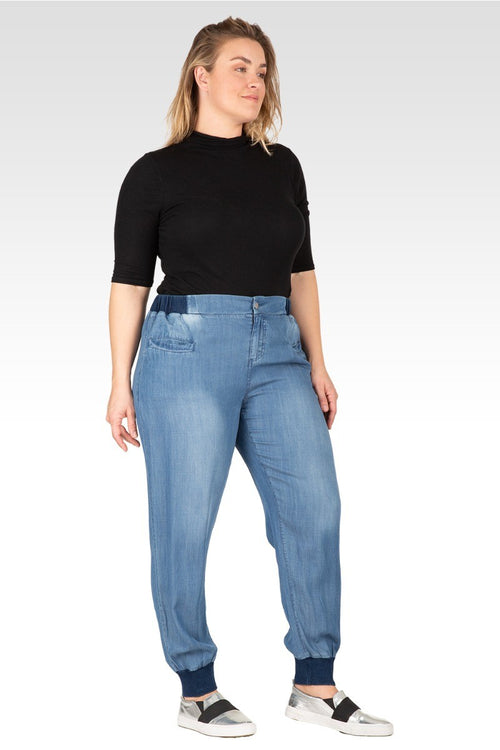 Plus Size Marcie Rib Bottom Indigo Button Front Jogger Pants