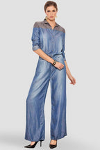 Women Tencel Denim Wide Leg Jumpsuit