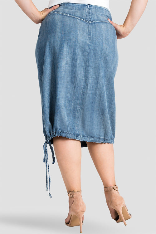 Plus Size Women Light Wash Denim Midi Skirt