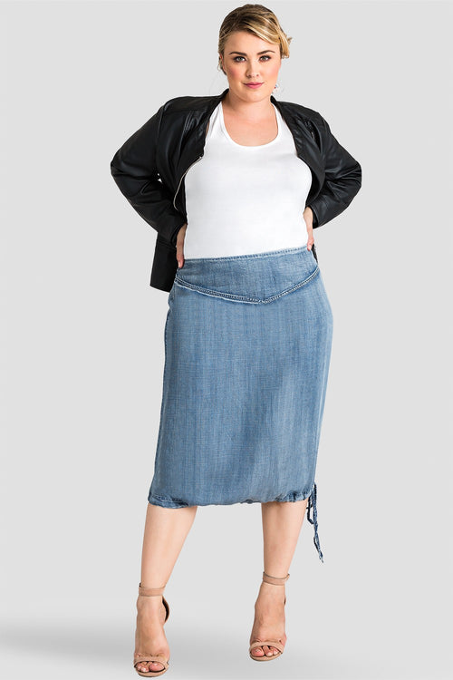 Plus Size Women Tencel Denim Midi Skirt