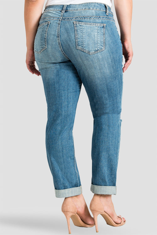 Plus Size Women Distressed Boyfriend Jeans