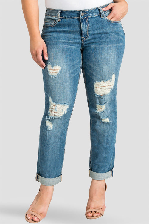 Plus Size Women Ripped Boyfriend Jeans