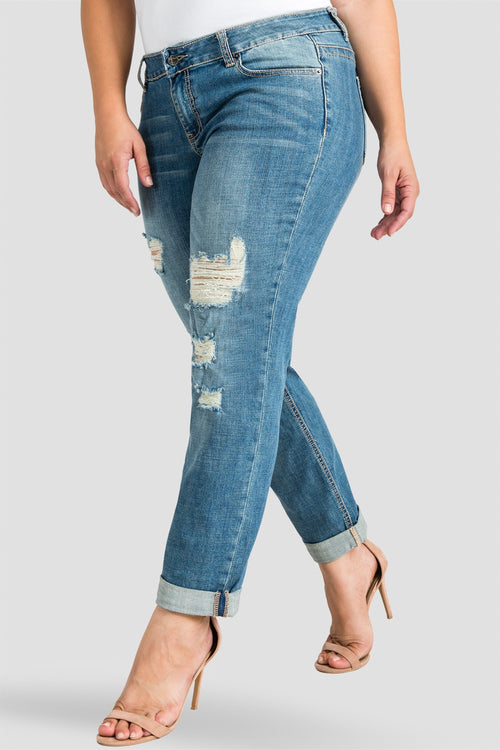 Plus Size Women Distressed Boyfriend Jeans