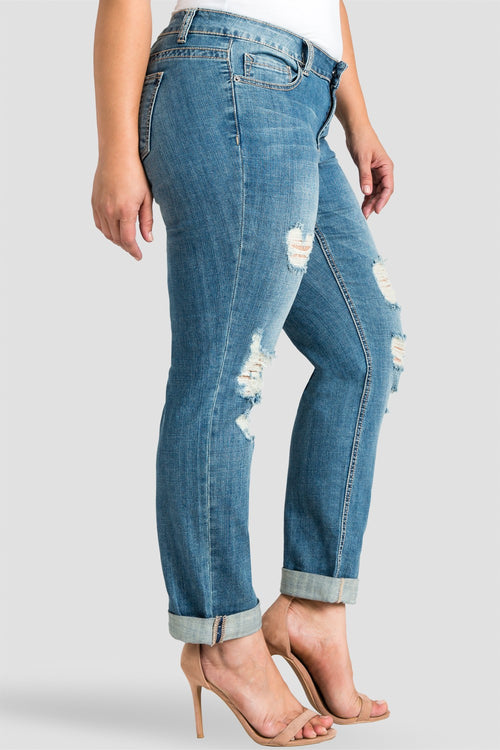 Plus Size Women Ripped Boyfriend Jeans