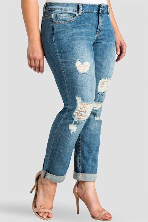 Plus Size Women Destroyed Boyfriend Jeans