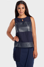 Women's Tunic Top (Midnight Blue) w/ Vegan Leather & Keyhole