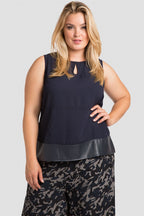 Plus Size Blake Woven Keyhole Tunic Top W Vegan Leather Details