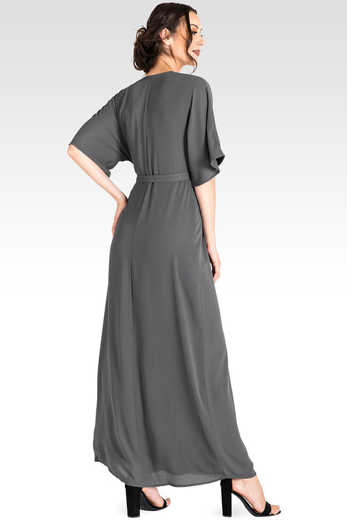 Olivia Smoke Grey Kimono Wrap Maxi Dress