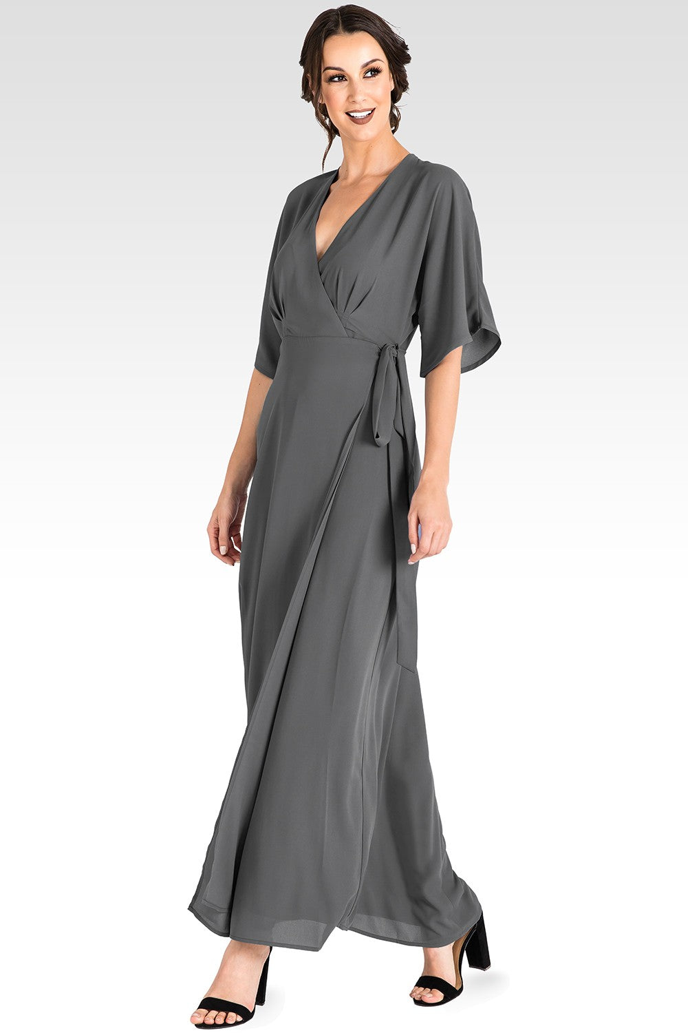 grey kimono dress Linen wrap dress EVA / Kimono dress / Dark grey