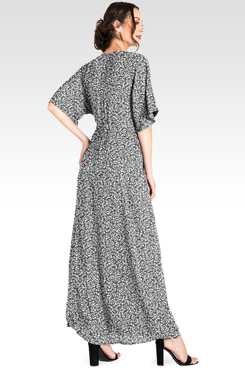 Olivia Smoke Leopard Print Kimono Wrap Maxi Dress