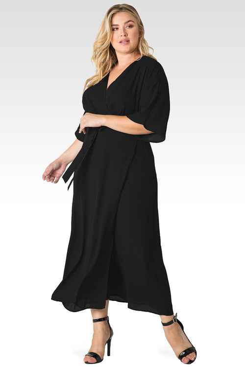 Plus Size Olivia Black Kimono Wrap Maxi Dress