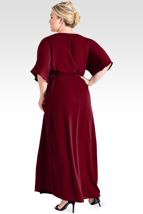 Plus Size Olivia Deep Red Kimono Wrap Maxi Dress