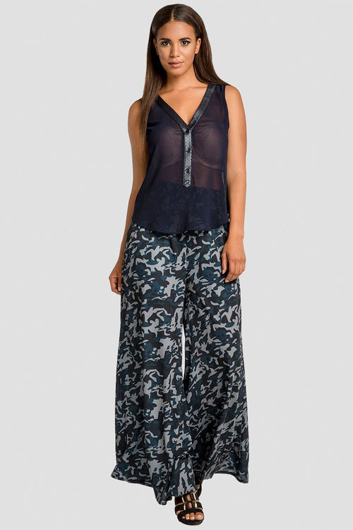 Standards & Practices Navy Camo Palazzo Pants