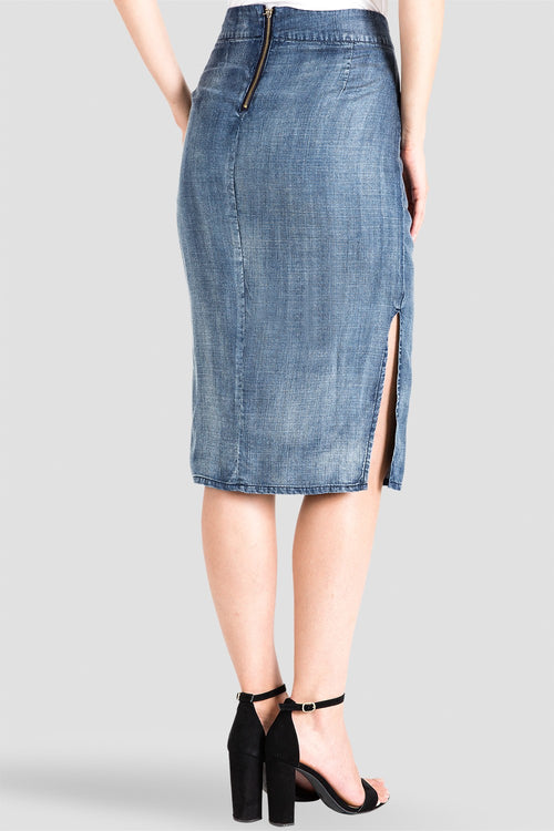 Standards & Practices High-Waist Tencel Chambray Pencil Skirt