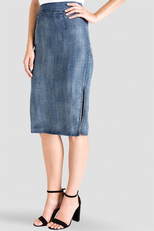 Jade Knee Length High-Waist Tencel Pencil Skirt