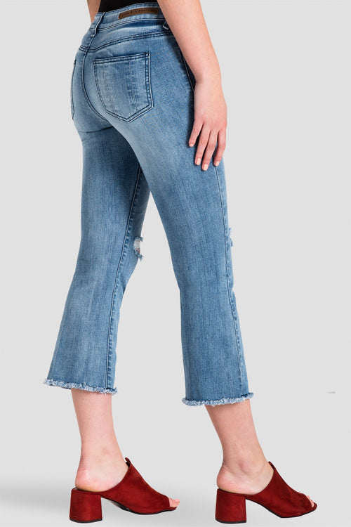 Jamie Chinese Character Women's Distressed Cropped Flare Jeans