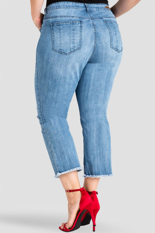 plus size ripped cropped flare jeans with chinese character screen print