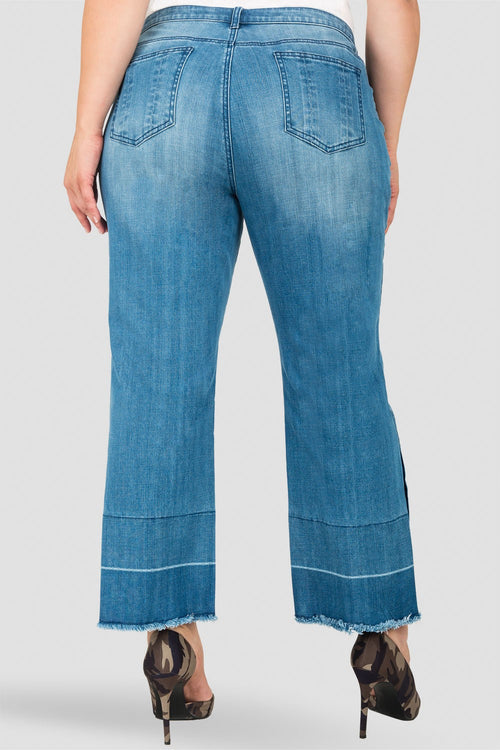 Standards & Practices High-Rise Light Wash Cropped Mom Jeans -Silver Grommets & Wide Released Hem
