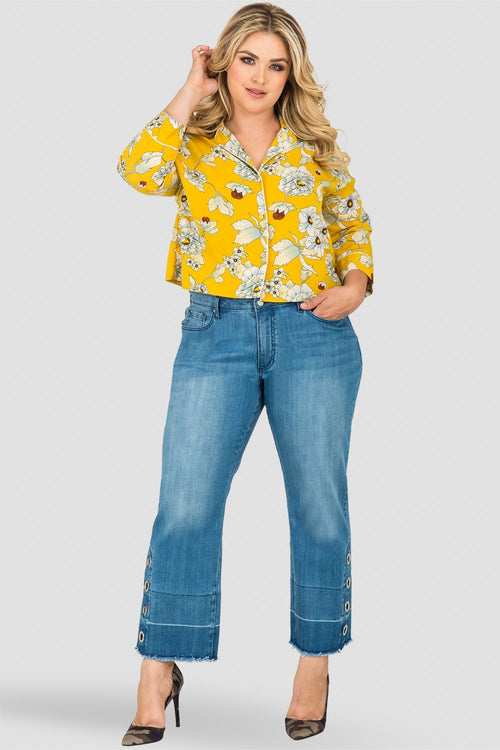 Standards & Practices High-Rise Light Wash Cropped Mom Jeans -Silver Grommets & Wide Released Hem